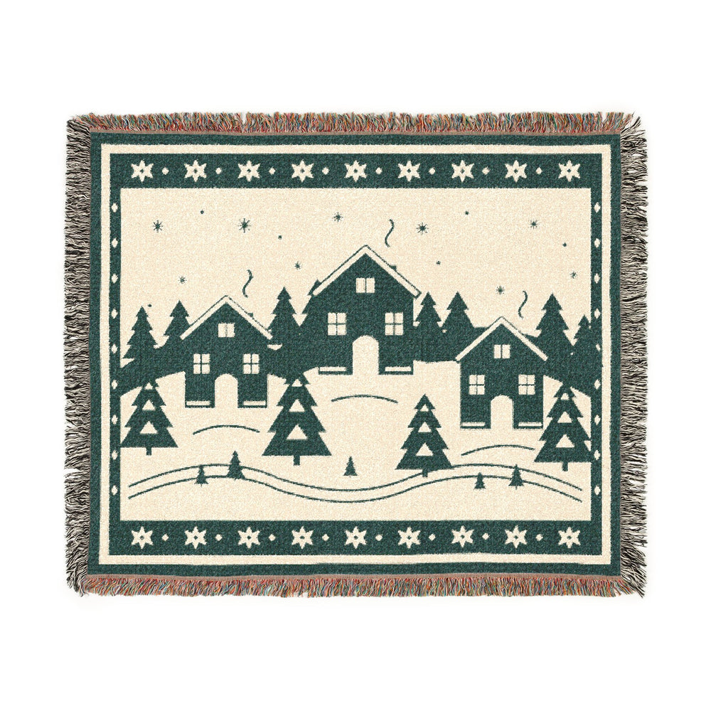 Family Winter Story Woven Cotton Blanket — 60 × 50 in