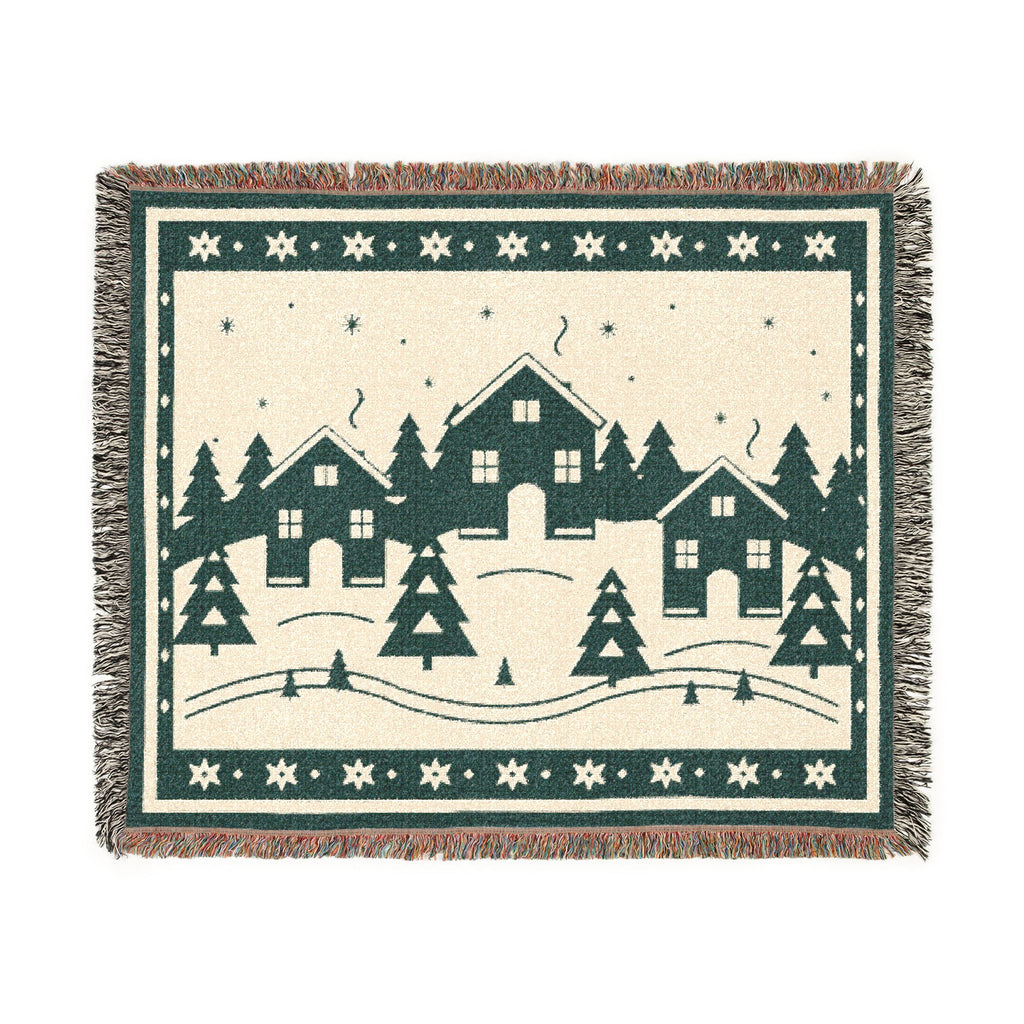 Family Winter Story Woven Cotton Blanket — 60 × 50 in
