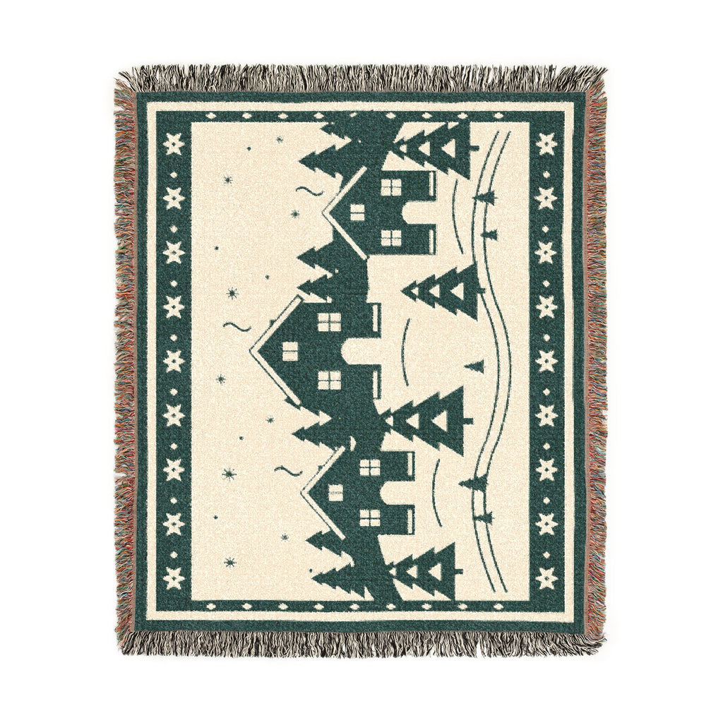 Family Winter Story Woven Cotton Blanket — 60 × 50 in