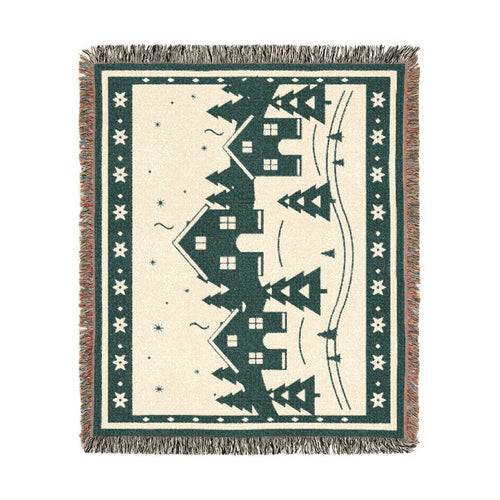 Family Winter Story Woven Cotton Blanket — 60 × 50 in