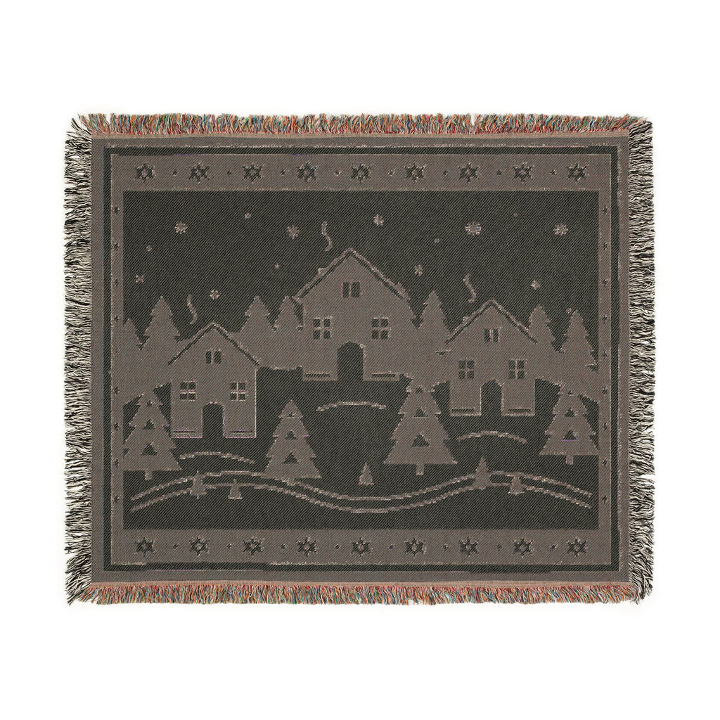 Family Winter Story Woven Cotton Blanket — 60 × 50 in