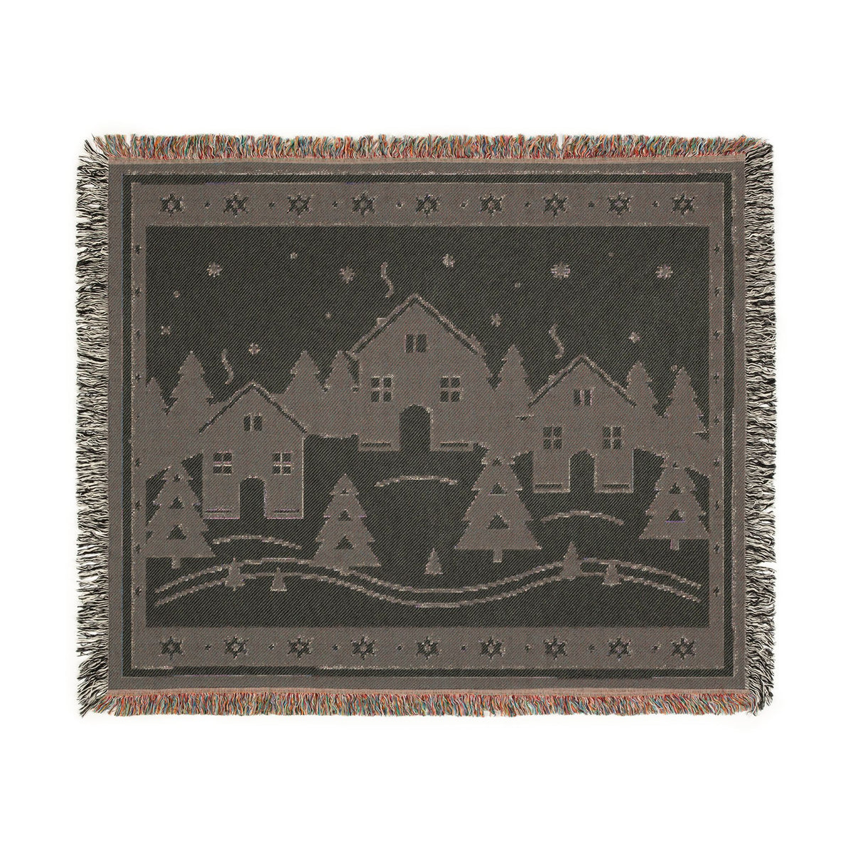 Family Winter Story Woven Cotton Blanket — 60 × 50 in