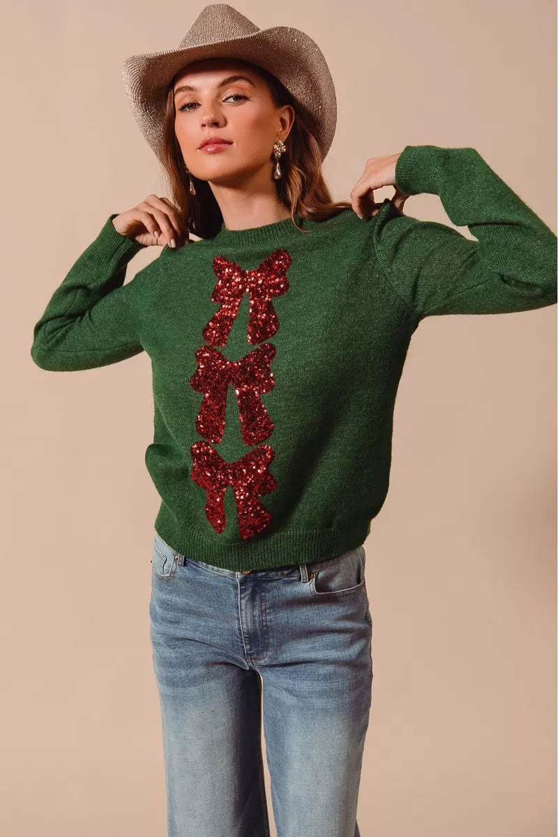SO ME Holiday Bow Sequin Sweater