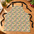 Fermentation Pantry apron with black detachable straps on a wooden kitchen worktop — digitally styled mockup