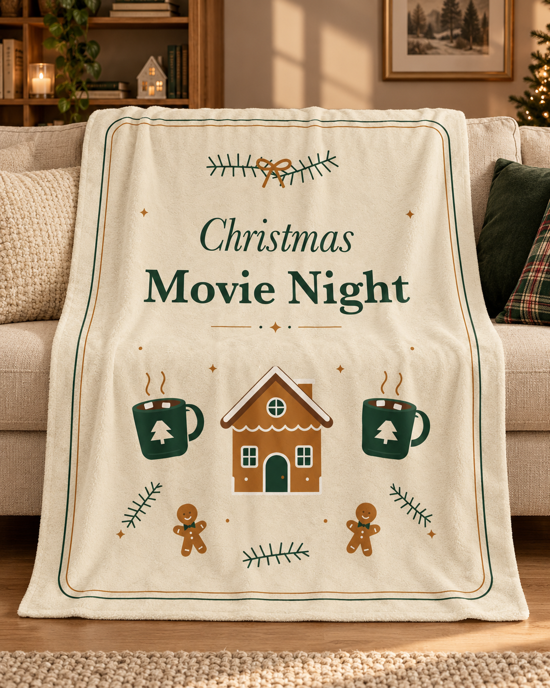 christmas movie night plush blanket 1  original design; AI-styled product image
