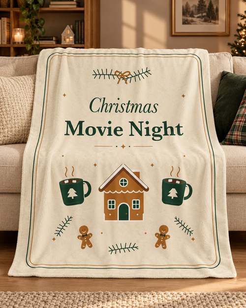 christmas movie night plush blanket 1  original design; AI-styled product image