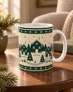 family winter story ceramic mug 11oz  original design; AI-styled product image