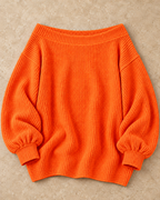 Full Size Waffle Knit Boat Neck Sweatshirt Plus Size in Orange-red — standalone garment on a warm stone studio background