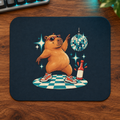 Spicy Disco Capybara Mouse Pad — mouse pad alone on walnut desk